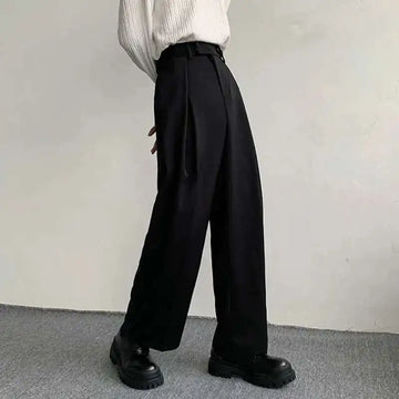 New Fashion Casual Men's Straight Suit Trousers Male Loose Solid Color Wide Leg Pants Summer Menwear Trend Black 9A7641